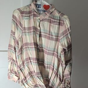 Nine West Multicolor Plaid Button Down Shirt